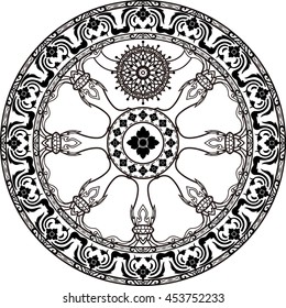 Hand drawn vector illustration of Sitting Buddha in Mandala Frame.leaf of The buddha zentangle design for india / thailand / thai