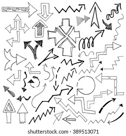 Hand drawn vector illustration. Sketch set of arrows. Black and white.