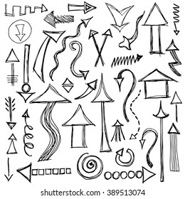 Hand drawn vector illustration. Sketch set of arrows.