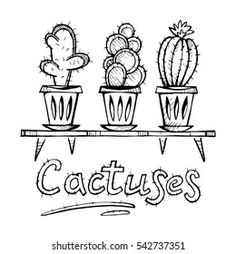 Hand drawn vector illustration  sketch of house plants. Cactus doodle set. Natural design elements.