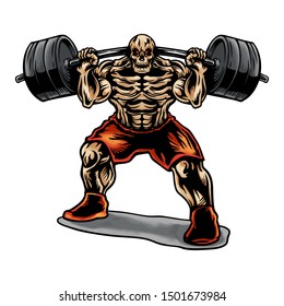 Hand drawn Vector Illustration Skull Weightlifting