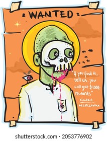 hand drawn vector illustration skull zombie. good for halloween day, poster, card, postcard, banner, print t-shirt, collection, etc