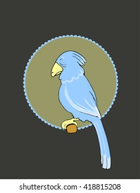 Hand drawn vector illustration of a sleeping blue parrot. Cartoon style.