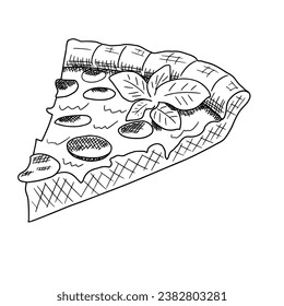 Hand drawn vector illustration of slice of pizza.