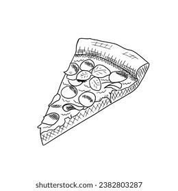 Hand drawn vector illustration of slice of pizza.