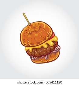 Hand Drawn Vector Illustration Of A Slider Burger On White Background.