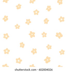 Hand drawn vector illustration. Small flowers in beige and neutral colors on a white background. Flower vector seamless pattern in vintage style. Ditsy style.