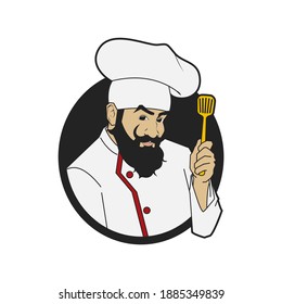 Hand Drawn Vector Illustration of Smiling and Happy Chef