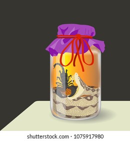 Hand drawn vector illustration of snake and scorpion wine liqueur 