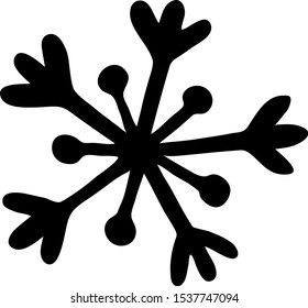 Hand drawn vector illustration. Snowflake, primitive, simple image. Black on white background.