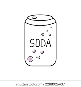 Hand drawn vector illustration of soda can 90s. Isolated on white background