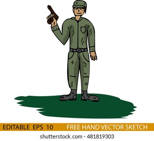 Hand drawn vector illustration of a soldier.