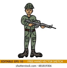Hand drawn vector illustration of a soldier.