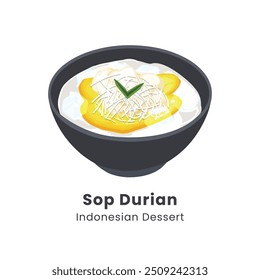 Hand drawn vector illustration of Sop duren. Famous dessert in Indonesia made from fresh durian and ice cubes, sweetened with condensed milk and cheese