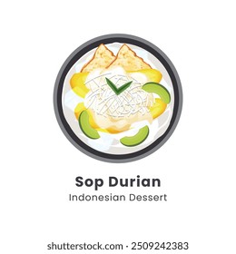 Hand drawn vector illustration of Sop duren. Famous dessert in Indonesia made from fresh durian and ice cubes, sweetened with condensed milk and cheese