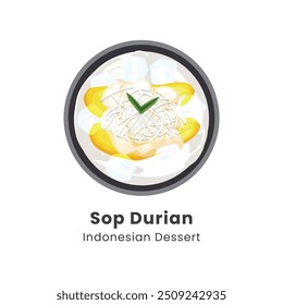 Hand drawn vector illustration of Sop duren. Famous dessert in Indonesia made from fresh durian and ice cubes, sweetened with condensed milk and cheese