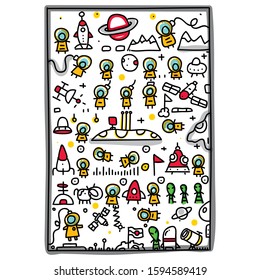 hand drawn vector illustration of space life