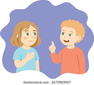 Ilustración vectorial dibujada a mano con niños que hablan, ilustración de dibujos animados para niños