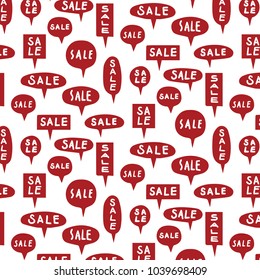 Hand drawn vector illustration of speech bubble with sale text pattern.
