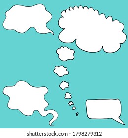 Hand drawn vector illustration. Speech bubbles. Doodle frames for text conversation. Conversation, thoughts, dialogue, phrasal story, space for comics and cartoons. Speaking, Talk, a dialogue, phrase.