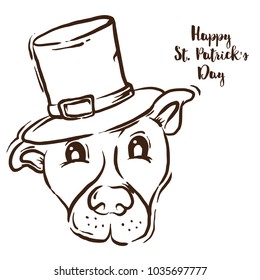Hand Drawn Vector Illustration for St.Patrick 's Day. The Dog in the Hat. Coloring Book Page.