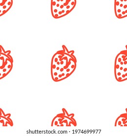 Hand drawn vector illustration of strawberry in abstract doodle style. Seamless pattern for wall paper, textile, fabrics, wrapping paper and endless background.