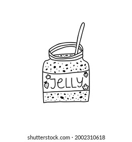 Hand drawn vector illustration of strawberry jelly or jam. Cartoon abstract doodle style isolated on white background