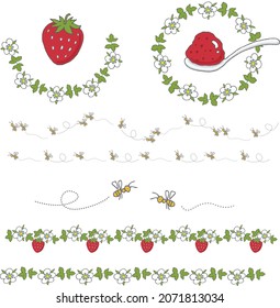 Hand drawn vector illustration of strawberry and bee