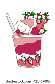 Hand drawn vector illustration strawberry ice cream. 