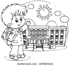 Hand drawn vector illustration of student going to school isolated on white.