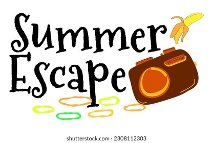 hand drawn vector illustration summer themed labels, logos, and tags, perfect for your vacation, beach, and sun inspired projects. Tropical vibes and fun elements enhance your designs.