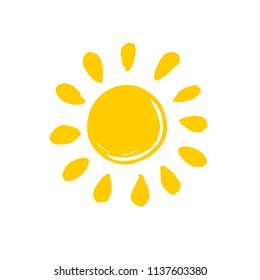 Hand drawn vector illustration of sun icon. Logo or business sign design. Yellow symbol isolated on white background