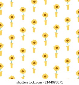 Hand drawn vector illustration of sunflower in vase pattern.