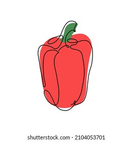 Hand drawn vector illustration of a sweet pepper in one line style. Cute llustration of a vegetable on a white background.