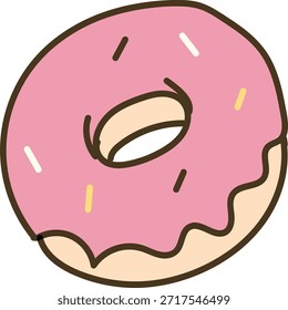 Ilustración vectorial dibujada a mano de una rosquilla glaseada dulce con chispas. Icono lindo del doodle del postre de la panadería aislado en el fondo blanco