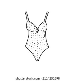 Hand drawn vector illustration of swimsuit. Cute illustration of one-piece swimsuit on a white background in doodle style.