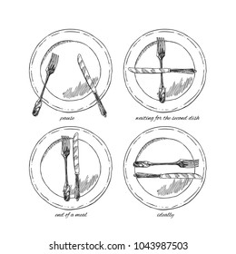 Hand drawn vector illustration table setting. Vintage sketch style.
