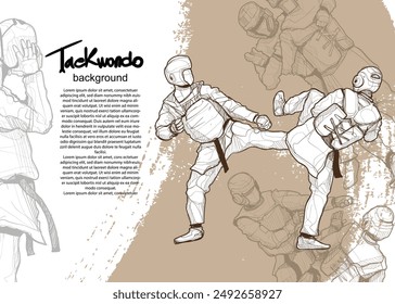 hand drawn vector illustration of taekwondo fighting sketch. sport background design.