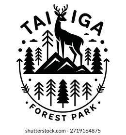 Ilustración vectorial dibujada a mano del parque ecológico del bosque de la taiga ideal para la conservación de la naturaleza de las señales promocionales y los Elementos de diseño temáticos al aire libre respetuosos del medio ambiente