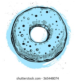 Hand drawn vector illustration- Tasty donut. Isolated on white background. Sketch element. 