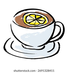 Ilustração vetorial desenhada à mão de chá com limão flutuante.