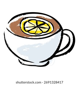 Dibujado a mano Ilustración vectorial de té con limón flotante.