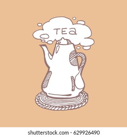 Hand drawn vector illustration of teaspot in neutral soft palette
