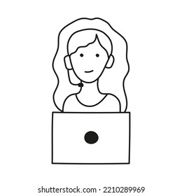 Hand Drawn Vector Illustration Tech Support Employee, Operator. Isolated On White Background