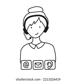 Hand Drawn Vector Illustration Tech Support Employee, Operator. Isolated On White Background