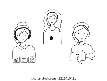 Hand Drawn Vector Illustration Tech Support Employee, Operator. Isolated On White Background