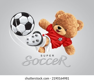 Ilustración vectorial dibujada a mano de oso de peluche jugando al fútbol