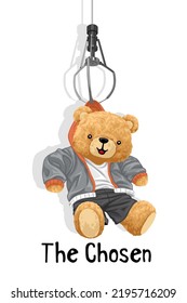 Hand Drawn Vector Illustration Of Teddy Bear Holding By Claw Machine