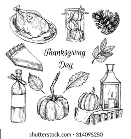 Hand drawn vector illustration - Thanksgiving day. Design elements for invitations, greeting cards, quotes, blogs, posters and more.