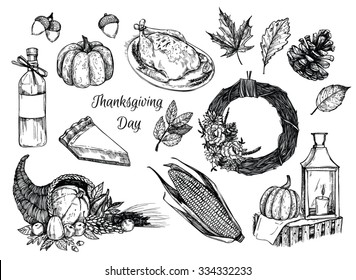 Hand drawn vector illustration - Thanksgiving day. Design elements for invitations, greeting cards, quotes, blogs, posters and more.